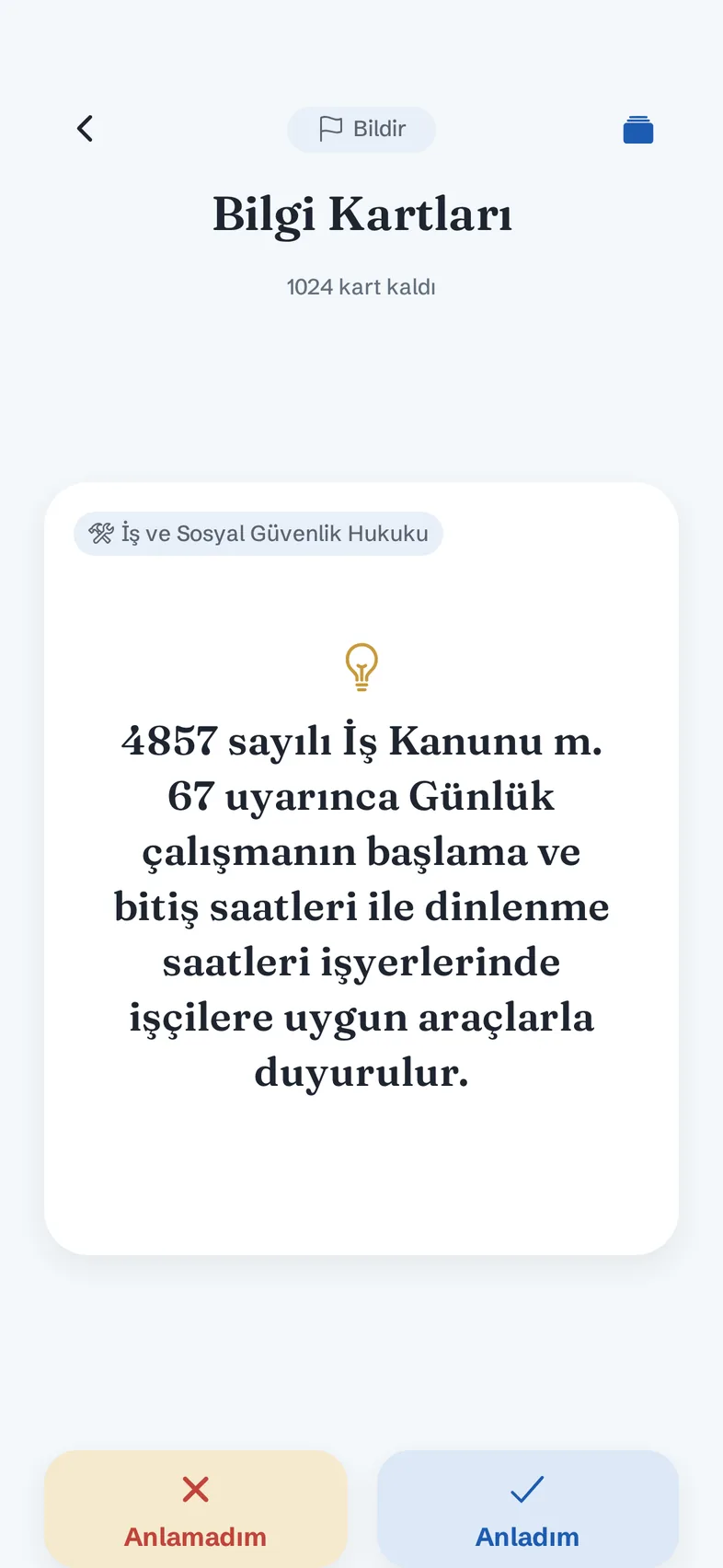 Bilgi kartları: anladım / anlamadım kuyruğu