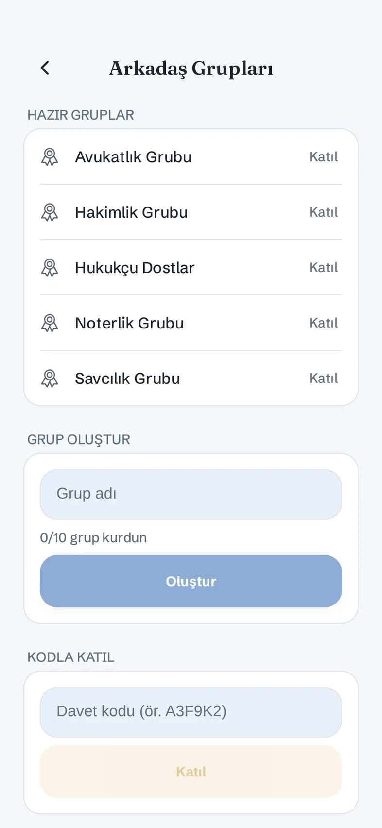 Arkadaş grupları: grup kurma ve kodla katılma