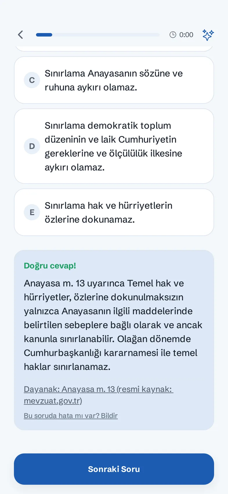 Doğru cevabın altında gerekçe ve dayandığı kanun maddesi